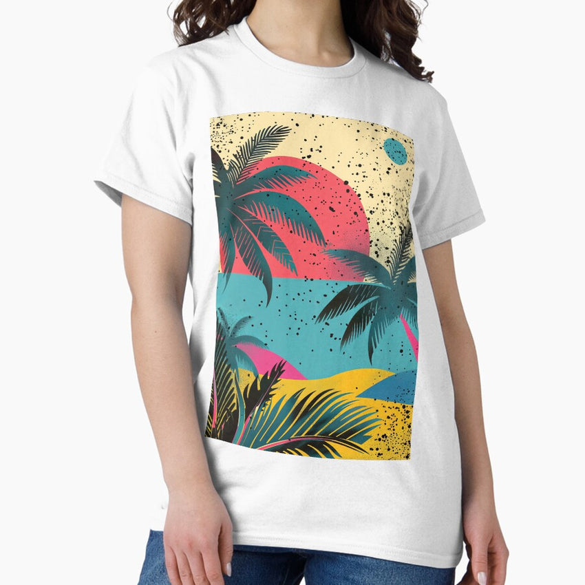 80S Style Poster Palm Trees Sun Water Classic T Shirt