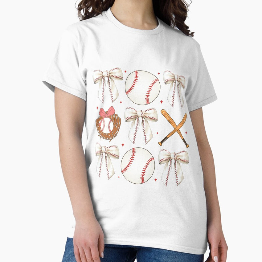 Baseball and Bows – Cute Softball and Baseball Lovers Classic T-Shirt