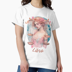 Colorful beautiful Libra Zodiac in a Circle- Retro Libra zodiac sign from Zodiac Chart on blue background Classic T-Shirt
