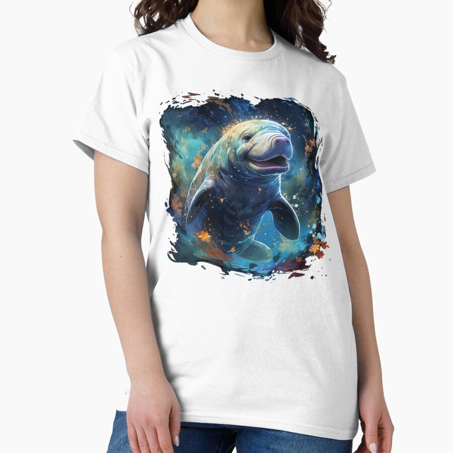 A Cute Manatee Smiling And Happy With A Colorful Background Classic T Shirt
