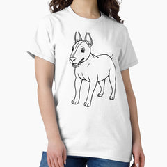 A happy Bull Terrier with a muscular build playing with a frisbee in the park. Classic T-Shirt