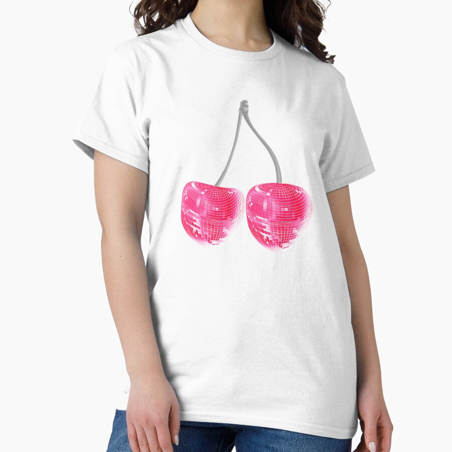 Cute Girly Pink Coquette Mirrorball Cherry Classic T Shirt