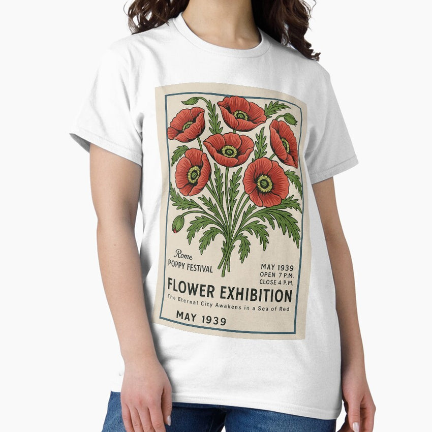 Vintage Poppy Flower Exhibition Poster | Retro Botanical Art Print Classic T-Shirt