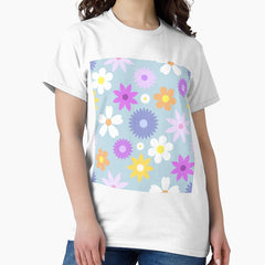 70s Style Retro Flower Pattern Pastel Colors Classic T-Shirt