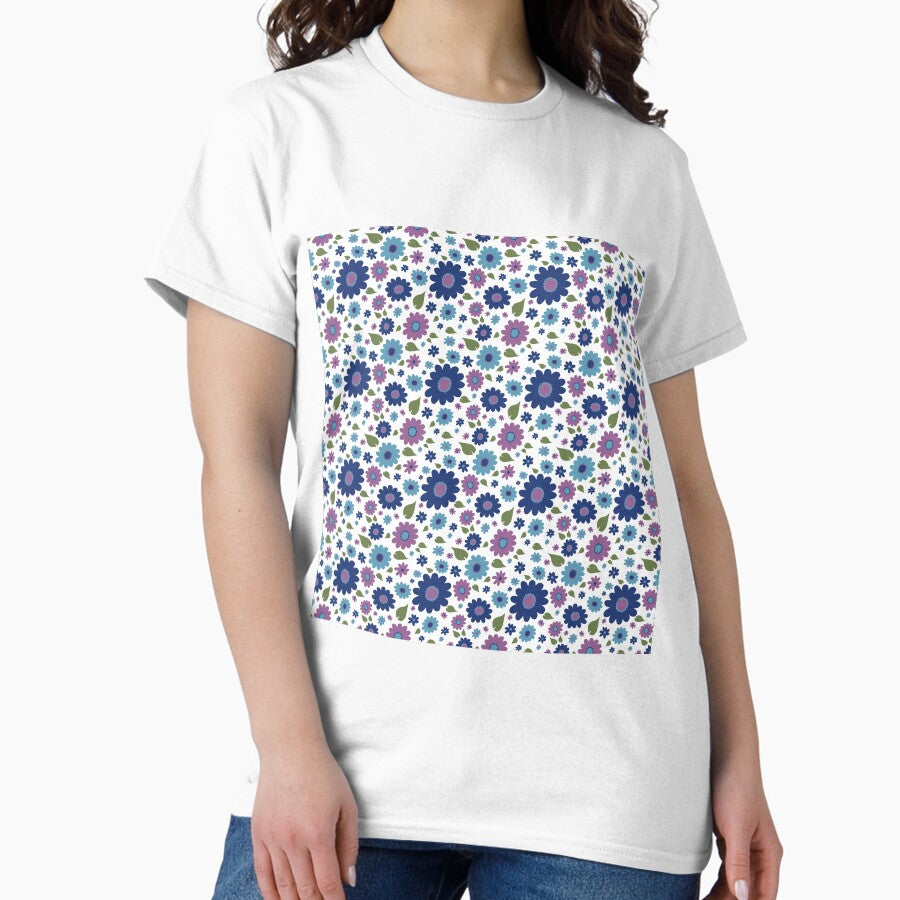 Retro floral blue pattern Classic T-Shirt