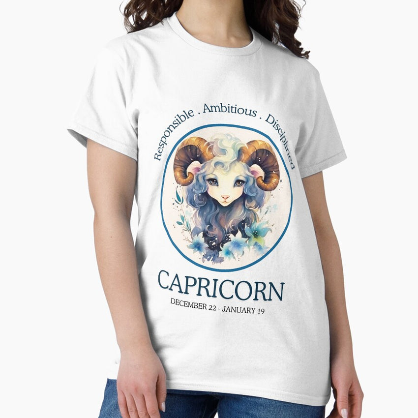 Cute Capricorn Zodiac- Retro Capricorn zodiac sign from Zodiac Chart on whitebackground Classic T-Shirt