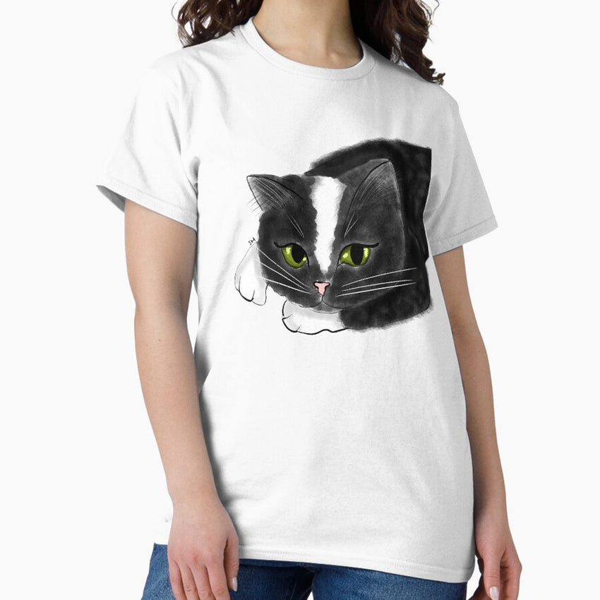 Black and White Cat with Green Eyes Classic T-Shirt