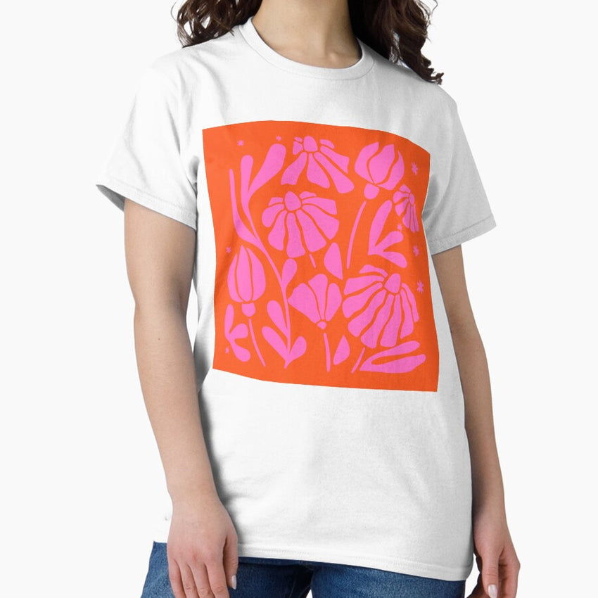 Midcentury Modern - Orange And Pink Flower Meadow Shapes Classic T-Shirt