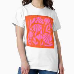 Midcentury Modern - Orange And Pink Flower Meadow Shapes Classic T-Shirt