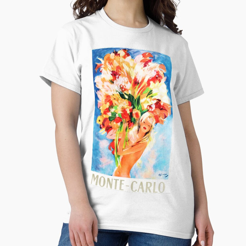 MONTE CARLO Flower Girl Vintage Poster by Artist Jean-Gabriel Domergue Classic T-Shirt