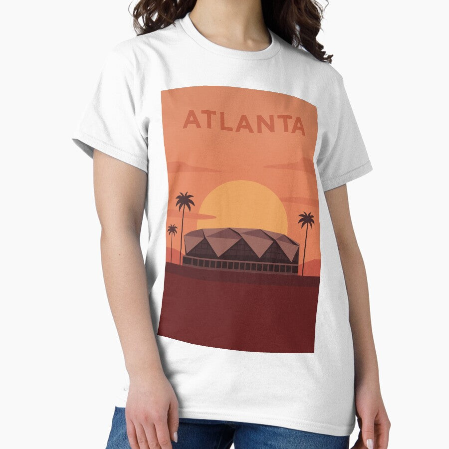 Atlanta Football Stadium Sunset Poster Minimalist Mercedes Benz Ground Design Classic T Shirt
