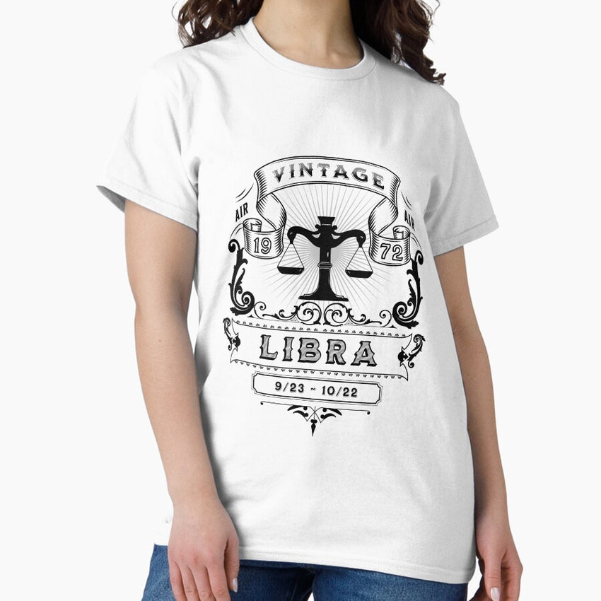 The Zodiac Sign of Libra Black and White 1972 Classic T-Shirt