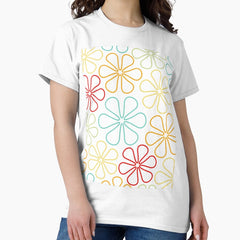 Abstract Flower Outlines Red Yellow Orange Lime Teal White Classic T-Shirt