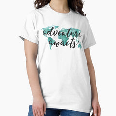 Adventure Awaits Blue Watercolor World Map Wanderlust Classic T Shirt