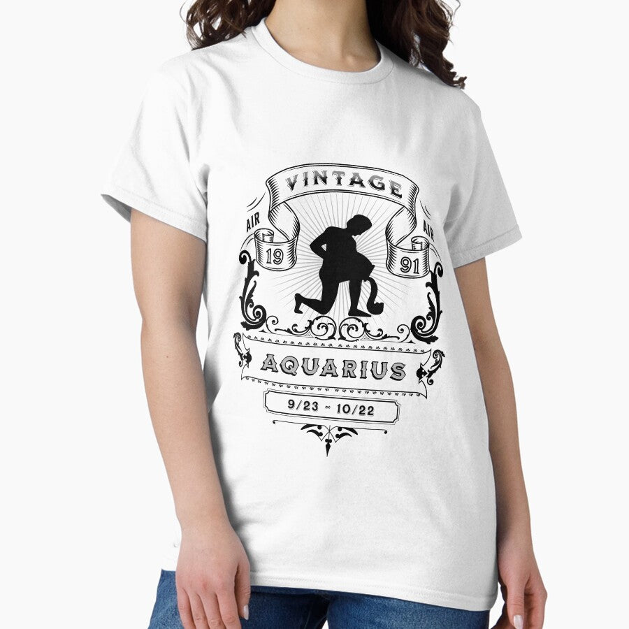 The Zodiac Sign of Aquarius Black and White 1991 Classic T-Shirt