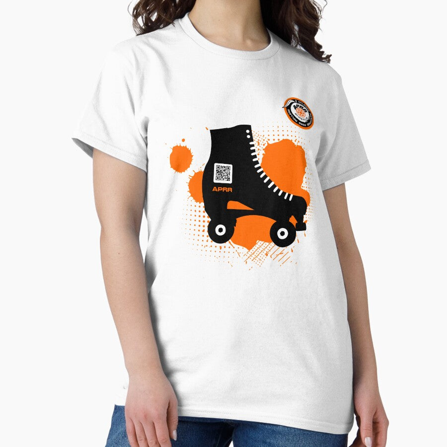 Aprr Logo Atlanta Skate Club Rollerskate Orange With Qr Code Classic T Shirt