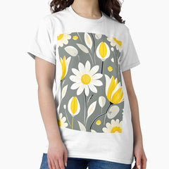 Mid Mod, Retro flower pattern, Yellow, Gray Classic T-Shirt