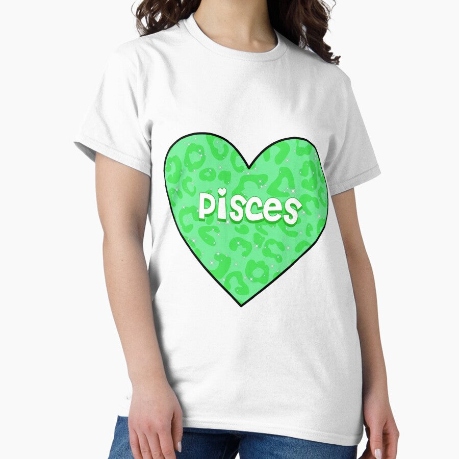 pisces green cheetah print heart Classic T-Shirt