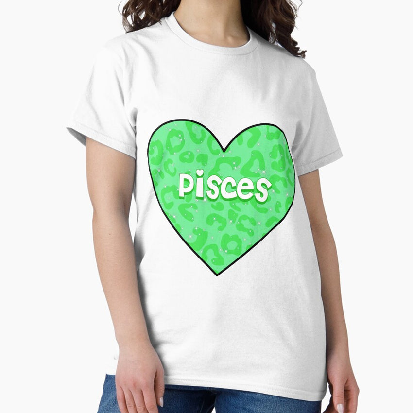 pisces green cheetah print heart Classic T-Shirt