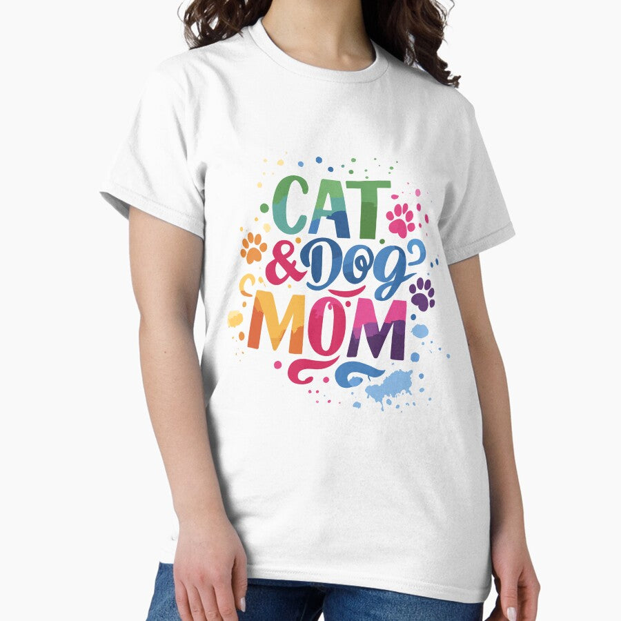 Colorful Cat & Dog Mom T-Shirt Classic T-Shirt