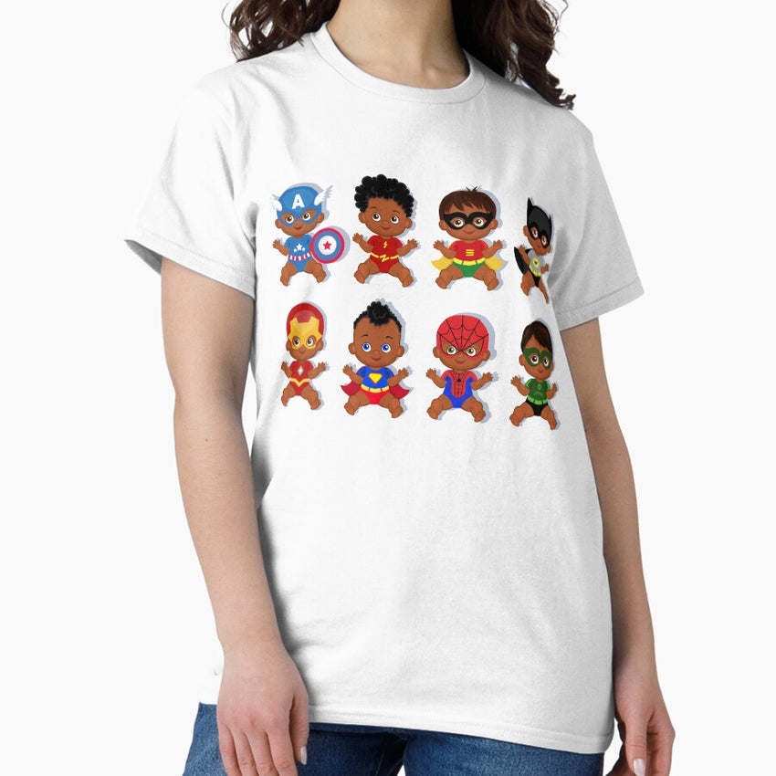 African American Superhero baby ,Superhero Multicultural Baby Costumes , SuperBaby Boys Clipart. Classic T-Shirt
