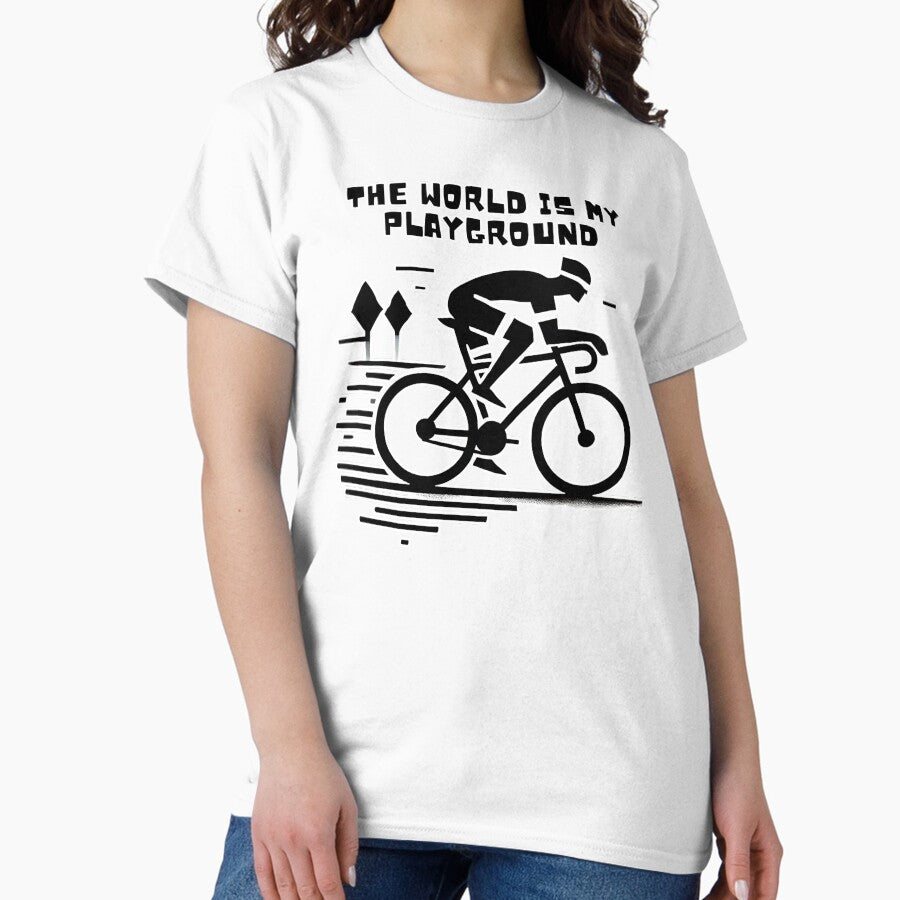 Adventure Awaits Minimalist Cycling Design Explore The World Travel Inspiration Bicycle Enthusiast Art Wanderlust Motivation Classic T Shirt
