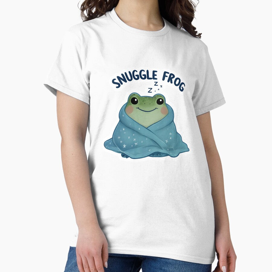 Cheerful Frog Wrapped In Cozy Blue Blanket Classic T Shirt