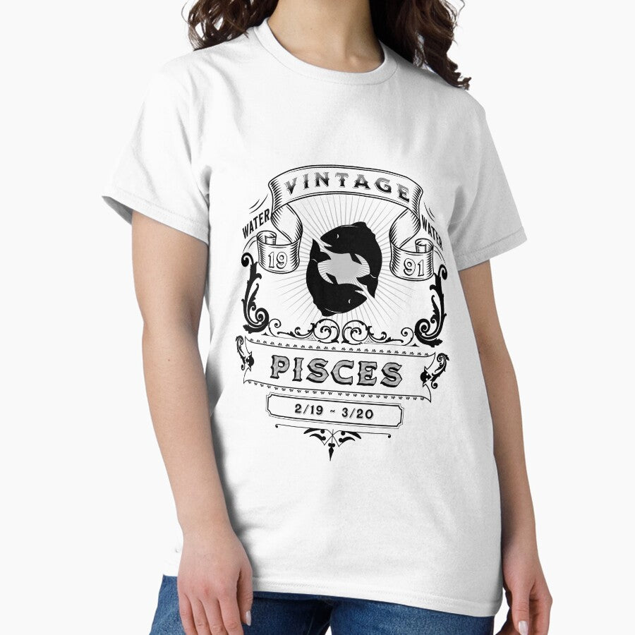 The Zodiac Sign of Pisces Black and White 1991 Classic T-Shirt