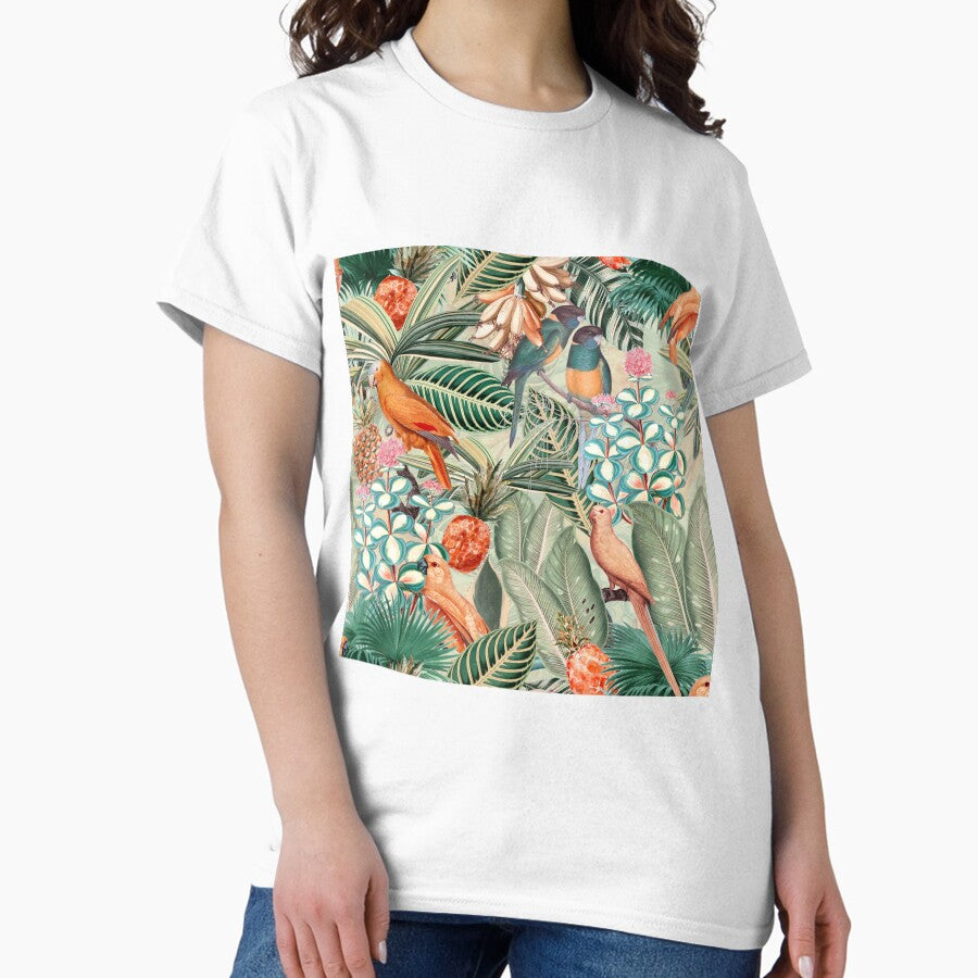 Vintage Orange Tropical Bird Jungle Botanical Garden Nightgarden Classic T-Shirt