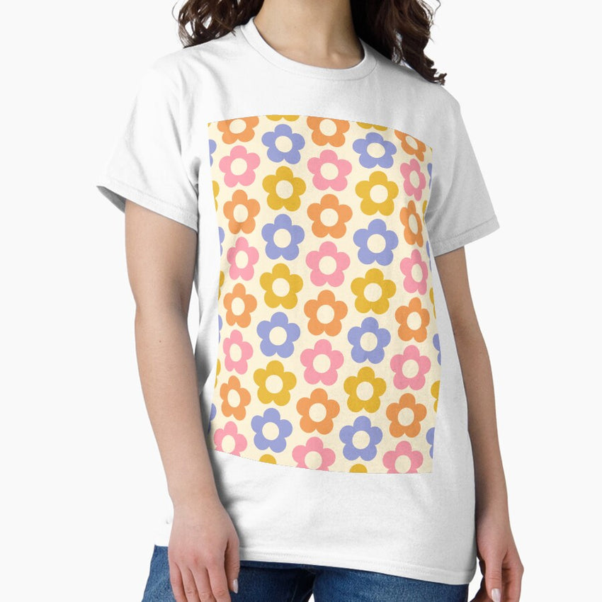 60S Retro Flower Pattern In Pastel Colors Classic T Shirt