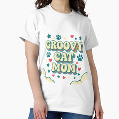 Groovy Cat Mom T-Shirt – Retro Rainbow Pet Lover Design Classic T-Shirt