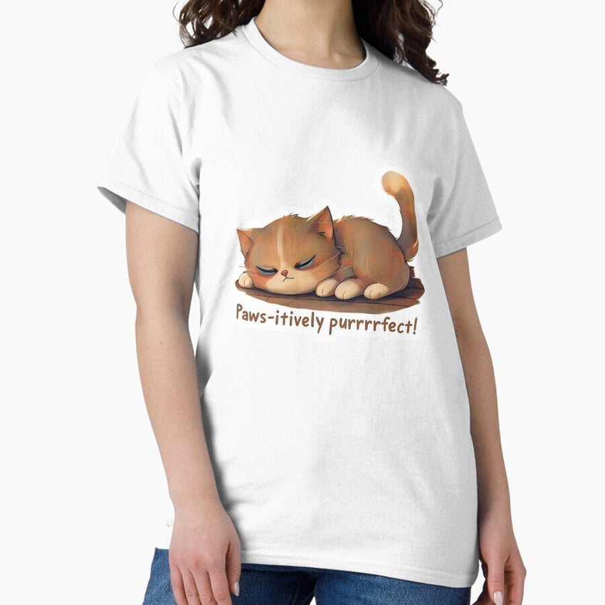 Cute Paws-itively Purrfect Cat Sticker – Adorable Sleeping Kitten, Funny Cat Pun Classic T-Shirt