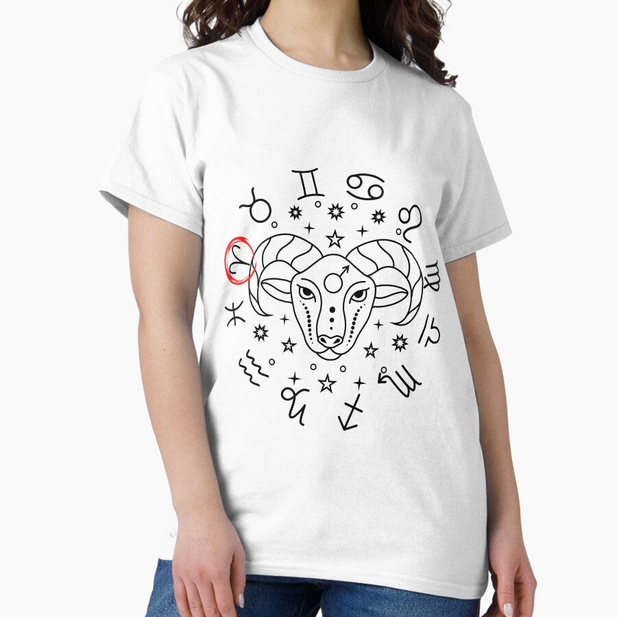 Aries Zodiac Sign Ram Horoscope Symbol Mono Classic T-Shirt