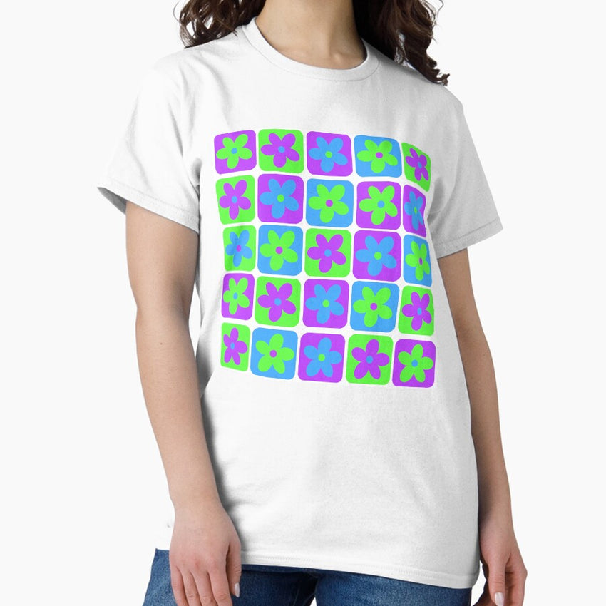 Retro Flower Grid Classic T-Shirt