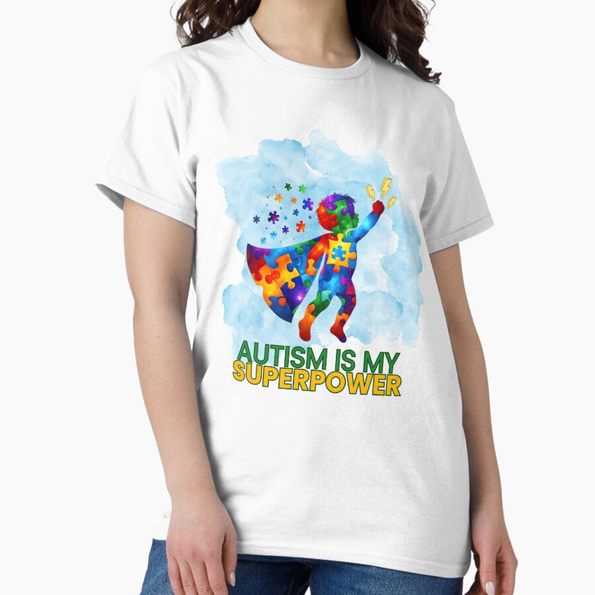 Autism is My Superpower - Puzzle Piece Superhero Design Classic T-Shirt