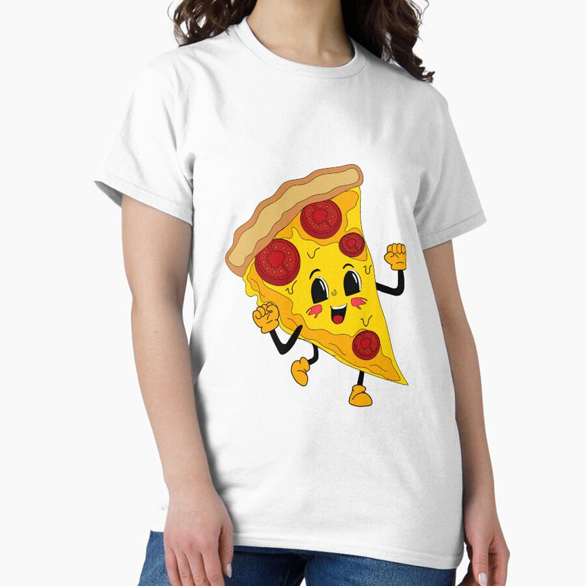 Cute Cartoon pizza character. Happy and cheerful emotions. Classic T-Shirt
