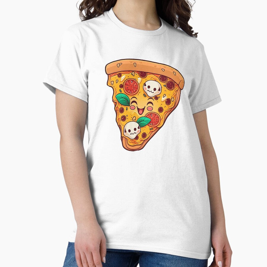 Cute Funny Smiling Pizza - Kawaii Food Classic T-Shirt