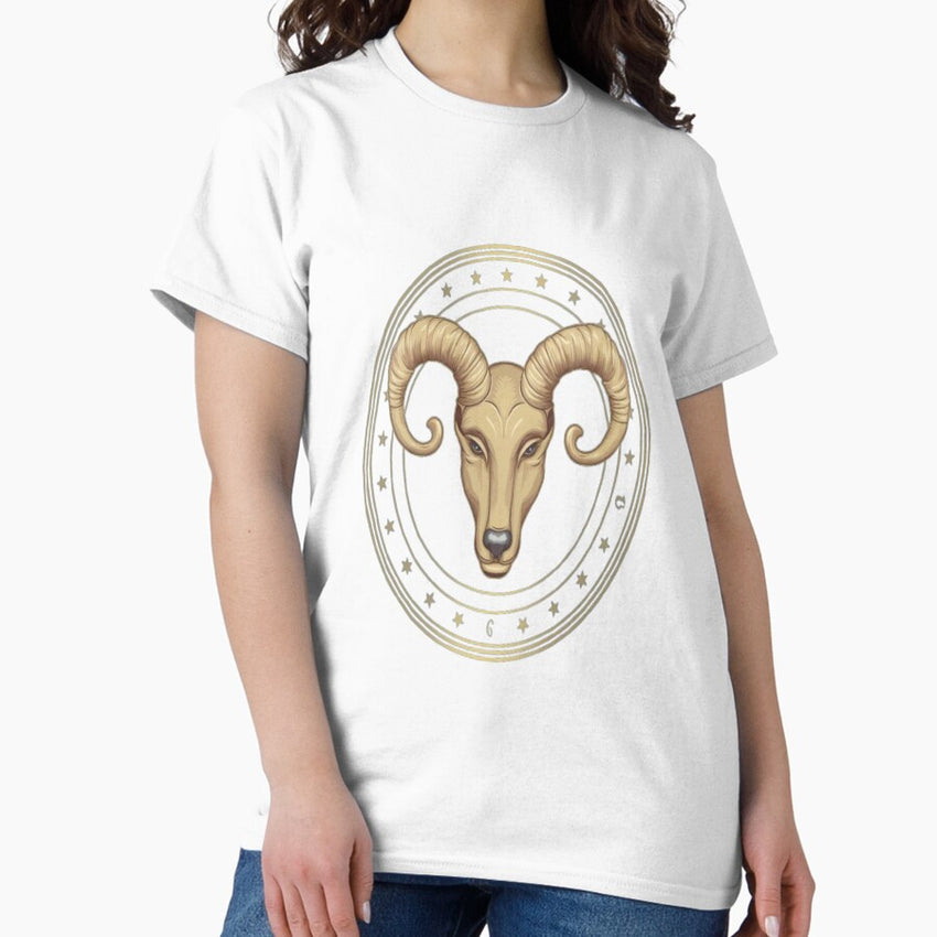 Astrology Zodiac Designs Aries Rams Head With Curved Horns Classic T Shirt