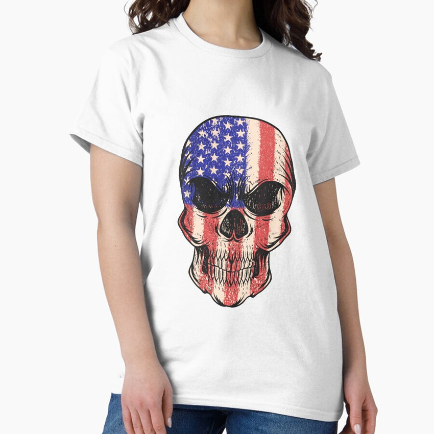 America Flag Skull Classic T Shirt