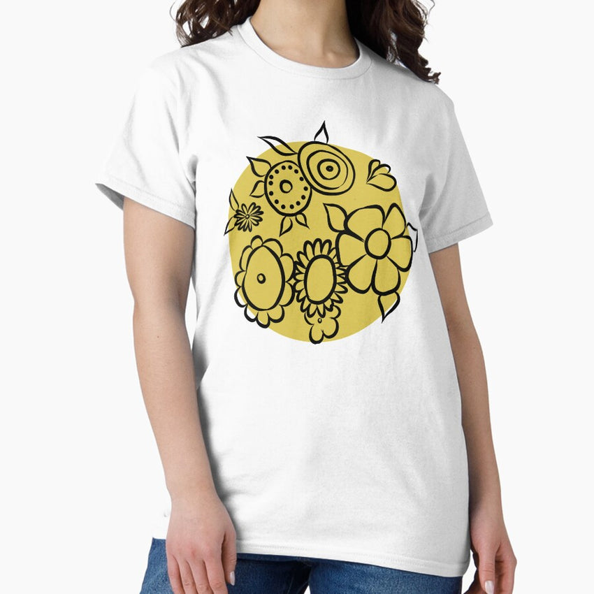 Yellow Retro Flower Pattern Classic T-Shirt