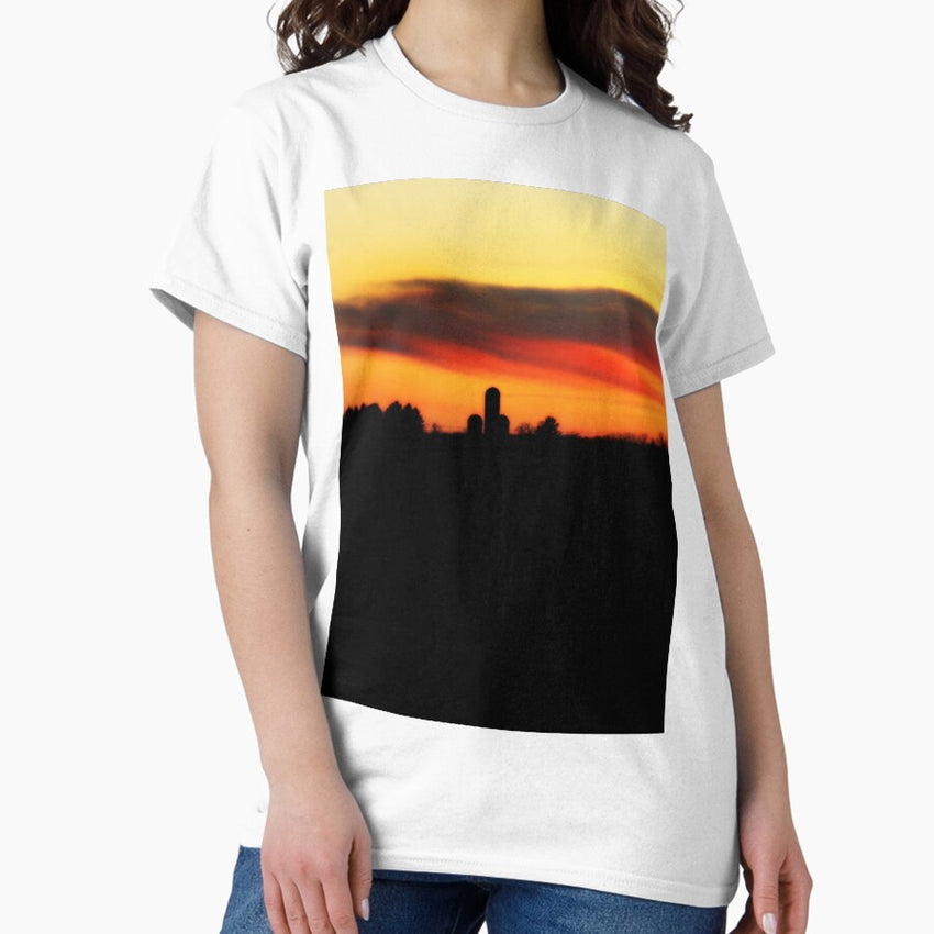 Farm Silhouette In Sunset Classic T-Shirt