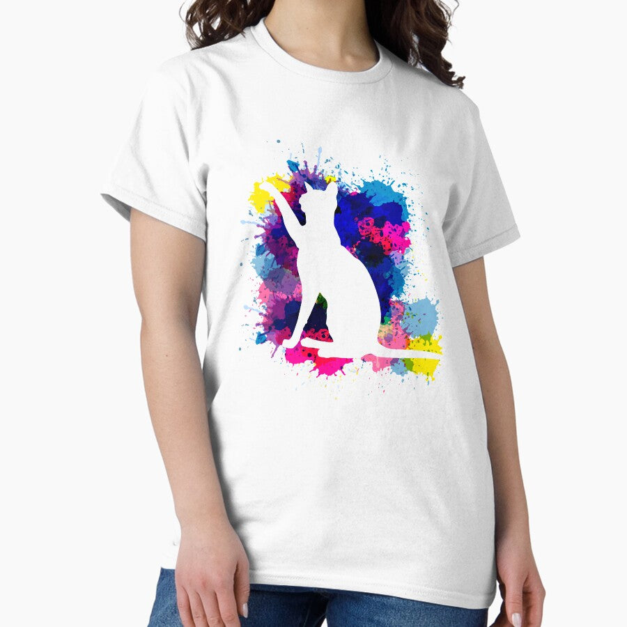 Splatter Cat, Colorful kitty, cat lover, kat silhouette Classic T-Shirt