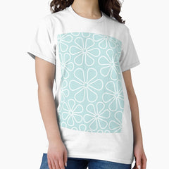Abstract Flower Outlines White on Duck Egg Blue Classic T-Shirt