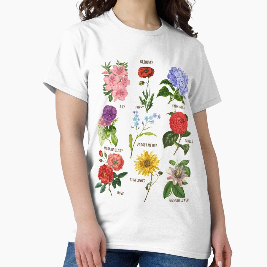 Vintage Blooms Botanical Flower Floral Chart Classic T-Shirt