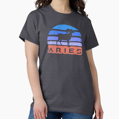 Aries Retro Sun Zodiac Blue And Orange Classic T Shirt
