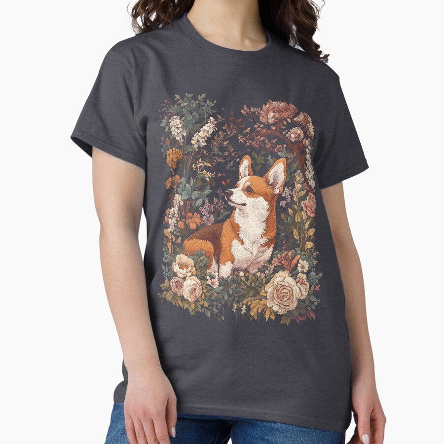 Vintage style Corgi with Wildflowers Classic T-Shirt