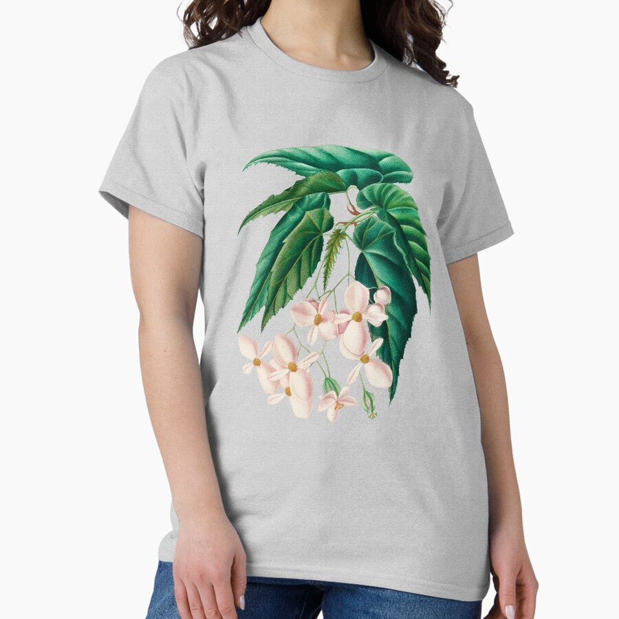 Retro Hand Drawn Begonia Flowers Classic T-Shirt