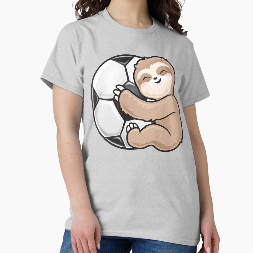 Baby Sloth Hugging Football Soccer Ball Classic T-Shirt