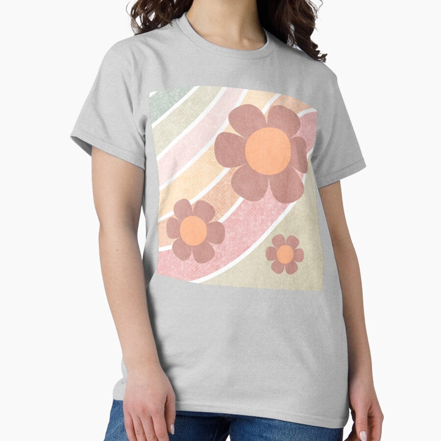 Retro 60s Flower and Rainbow Pastel Design Classic T-Shirt