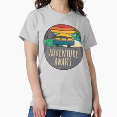 Adventure Awaits Camper Van Landscape Retro Illustration Classic T Shirt